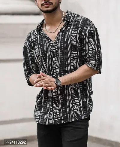 Uiriuy Men's Rayon Digital Print Casual Shirt (X-Large, Black DOT)-thumb4