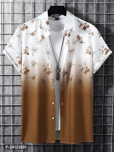 Hmkm Funky Printed Shirt for Men Half Sleeves (X-Large, Brown Flower)-thumb2