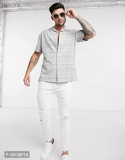 Fashion205 MK Fashion Men's Lycra Lining Digital Printed Stitched Half Sleeve Shirt Casual Shirts (X-Large, New White)-thumb3