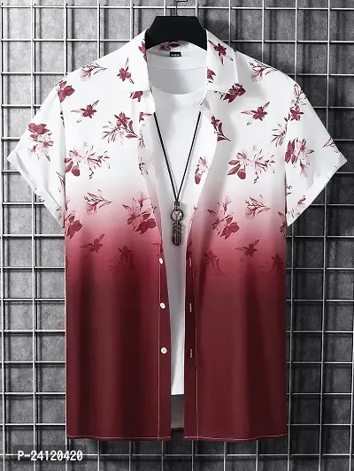 Uiriuy Cotton Solid Half Sleeve Shirt for Men (X-Large, Maroon Flower)-thumb2