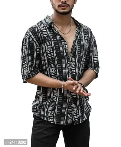 Uiriuy Men's Rayon Digital Print Casual Shirt (X-Large, Black DOT)-thumb0