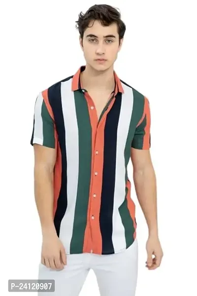 Fashion205 MK Fashion Men's Lycra Lining Digital Printed Stitched Half Sleeve Shirt Casual Shirts (X-Large, New PURPUL)