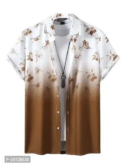 Uiriuy Men's Lycra Digital Print Casual Shirt (X-Large, Brown Flower)