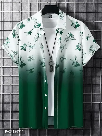 SL FASHION Regular Fit Floral Print Casual Shirt (X-Large, Green Flower)-thumb2