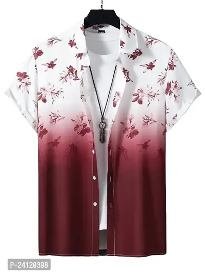 Uiriuy Men's Lycra Digital Print Casual New Shirt Casual Shirts (X-Large, Maroon Flower)-thumb5