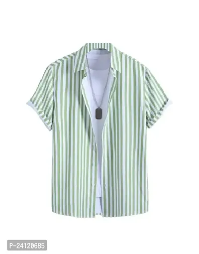 Uiriuy Men's Lycra Digital Print Casual Shirt (X-Large, Green LINE)
