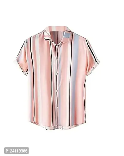 RK HUB Men's Lycra Cottton Digital Print Casual New Shirt (Large, Aadi LINE) (X-Large, Pink Patti)