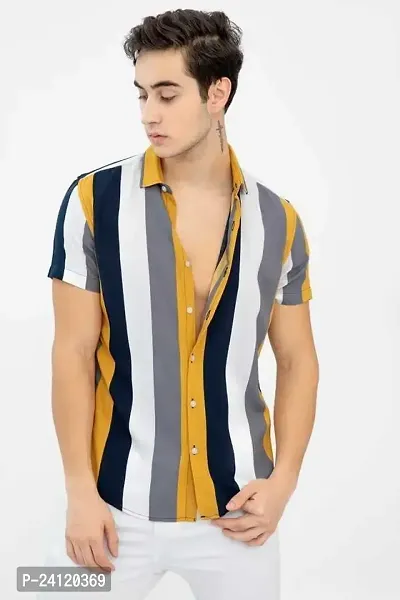 RK HUB Men's Lycra Striped Half Sleeve Casual Spread Collared Shirt (Yellow,Black) (L, 1)-thumb4