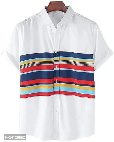 RK HUB Men's Lycra Striped Half Sleeve Casual Spread Collared Shirt (Multi) (XXL, 1)