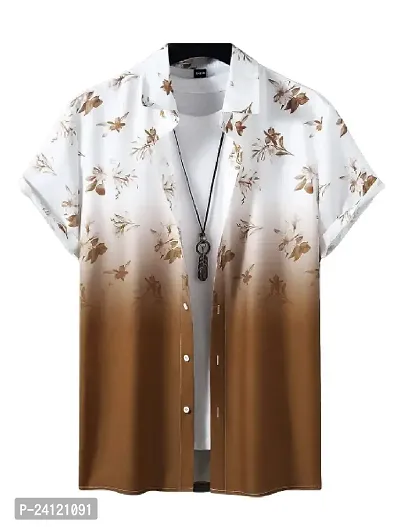 Hmkm Funky Printed Shirt for Men Half Sleeves (X-Large, Brown Flower)
