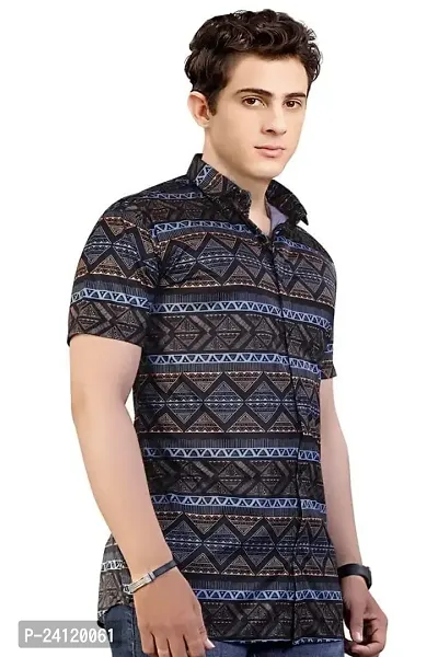 RK HUB Men's Lycra Cottton Digital Print Casual New Shirt (Large, Aadi LINE) (X-Large, New Black)-thumb3