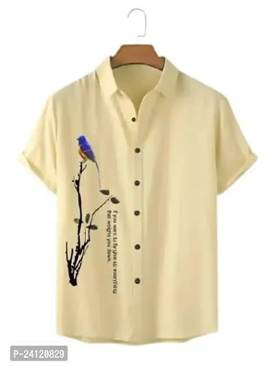 RK HUB Men's Lycra Cottton Digital Print Casual New Shirt (Large, Aadi LINE) (X-Large, Cream CHAKLI)