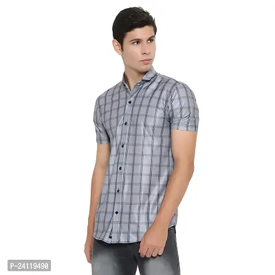 RK HUB Men's Lycra Striped Half Sleeve Casual Spread Collared Shirt (Gray) (XXL, 1)-thumb2