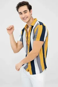 RK HUB Men's Lycra Striped Half Sleeve Casual Spread Collared Shirt (Yellow,Black) (L, 1)-thumb2