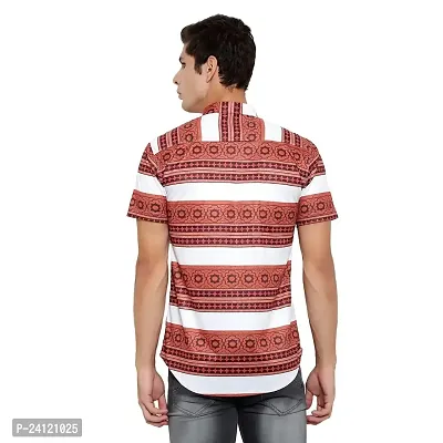 RK HUB Men's Lycra Striped Half Sleeve Casual Spread Collared Shirt (Red,White) (M, 1)-thumb2