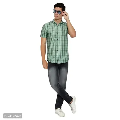 RK HUB Men's Lycra Striped Half Sleeve Casual Spread Collared Shirt (Green) (XL, 1)-thumb4