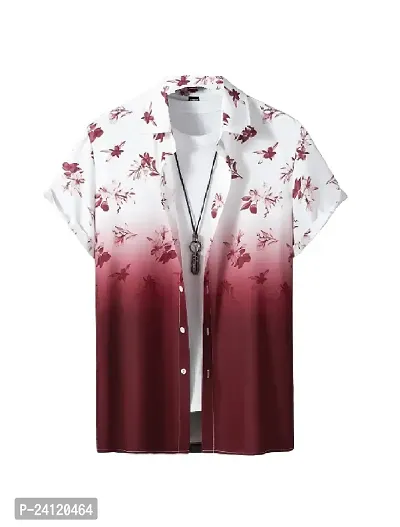 Uiriuy Men's Lycra Digital Print Casual Shirt (X-Large, Maroon Flower)