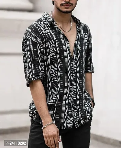 Uiriuy Men's Rayon Digital Print Casual Shirt (X-Large, Black DOT)-thumb3