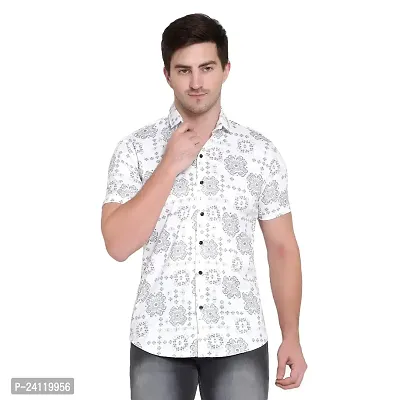 SL FASHION Funky Printed Shirt for Men Half Sleeves (X-Large, White Shirt)