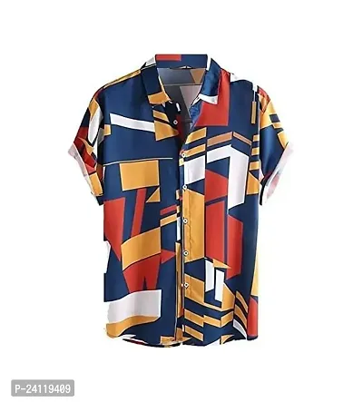 RK HUB Men's Lycra Digital Print Casual New Shirt. (Medium, Orange)