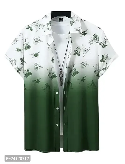 RK HUB Men's Men Regular Fit Floral Print Cut Away Collar Casual Shirt (X-Large, Light Green Flower)-thumb0