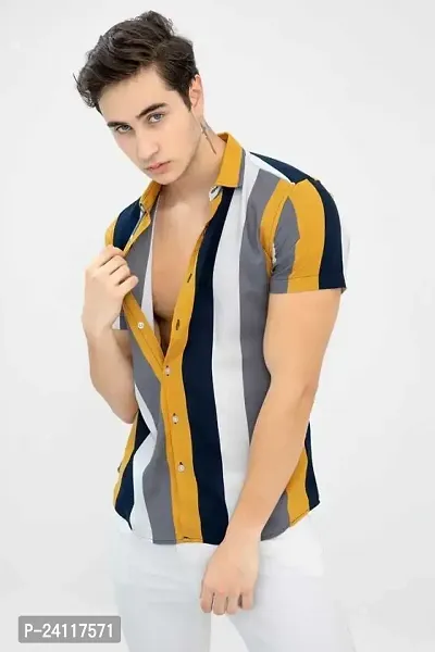 RK HUB Men's Lycra Cottton Digital Print Casual New Shirt (Large, Aadi LINE) (X-Large, New Yellow)-thumb2
