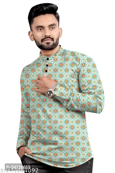 RK HUB Men's Casual Short Kurta for Men Long Sleeve (X-Large, Orange KURTO)-thumb5