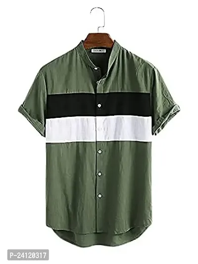 Fashion205 MK Fashion Men's Lycra Lining Digital Printed Stitched Half Sleeve Shirt Casual Shirts (X-Large, Green PATTO)