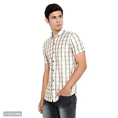 RK HUB Men's Lycra Striped Half Sleeve Casual Spread Collared Shirt (White) (M, 1)-thumb4