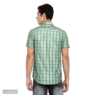 RK HUB Men's Lycra Striped Half Sleeve Casual Spread Collared Shirt (Green) (L, 1)-thumb5