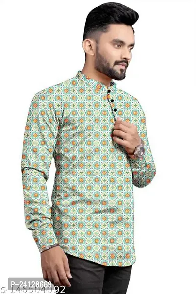 RK HUB Men's Casual Short Kurta for Men Long Sleeve (X-Large, Orange KURTO)-thumb4