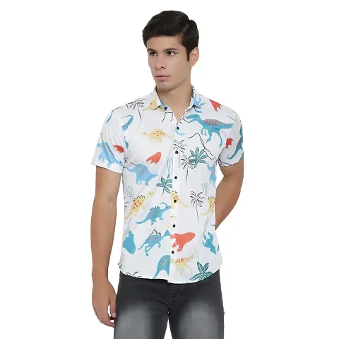 SL FASHION Funky Shirt for Men Half Sleeves. (X-Large, DAINOSOR)