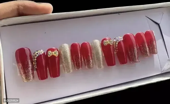 Red Press On Fake Nails Set Of 12 With Glue