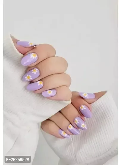 Lavender Floral Fake Press On Nails Set Of 14 With Glue