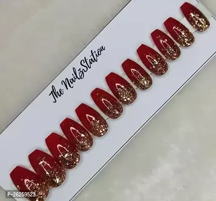 Bridal Fake Nails Press On 14 Nails With Glue Mehroon. Colour-thumb0