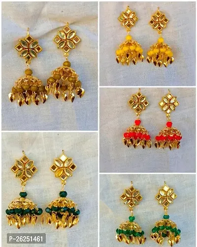 Shimmering Alloy Jhumkas For Women And Girls -5 Pair