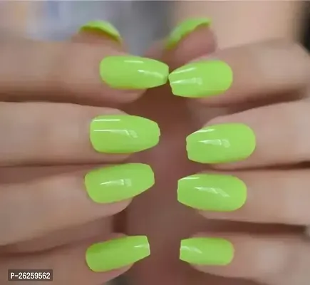 Neon Green Solid Color Apple Green Color Ballerina Coffin Uv False Nails Flat Hand Finger Fake Nails Press On Summer Wear Nail Art 20 Tips With Glue