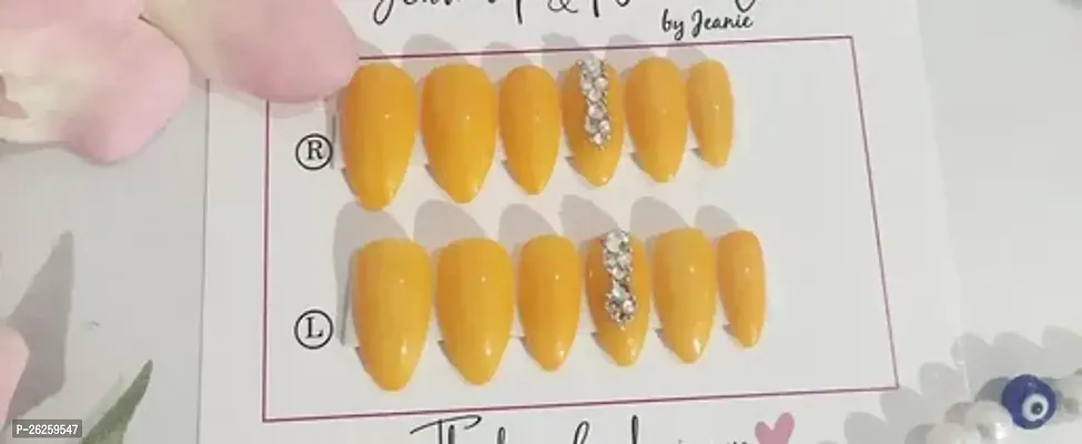 Yellow Fake Press On Nails Set Of 20 With Glue-thumb0