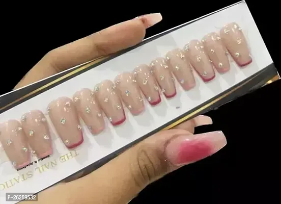 Nude Stone Fake Press On Nails Set Of 12 With Glue