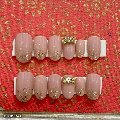 Nude Press On Fake Designer Artificial Nails Extension 14 Tips With Glue Press On Nails Handmade With Free Glue