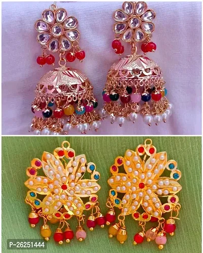 Shimmering Alloy Jhumkas For Women And Girls -2 Pair