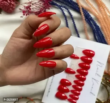 Red Fake Press On Nails Set Of 20 With Glue