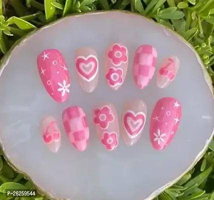 Barbie Doll Inspired Nails 14 Tips With Glue 800-Barbie Reusable Press On Nails | Artificial False Nail Extension | Ready To Wear Nails Long Long Coffin, Design Nails, Multicolor