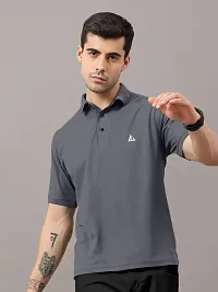 Stylish Grey Polycotton Solid Short Sleeves Polos For Men-thumb3