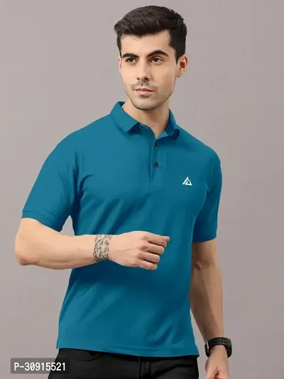 Stylish Blue Polycotton Solid Short Sleeves Polos For Men