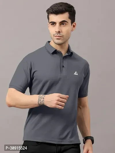 Stylish Grey Polycotton Solid Short Sleeves Polos For Men