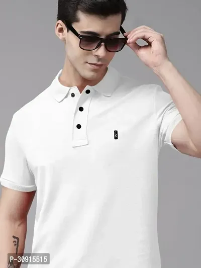 Stylish White Polycotton Solid Short Sleeves Polos For Men-thumb3