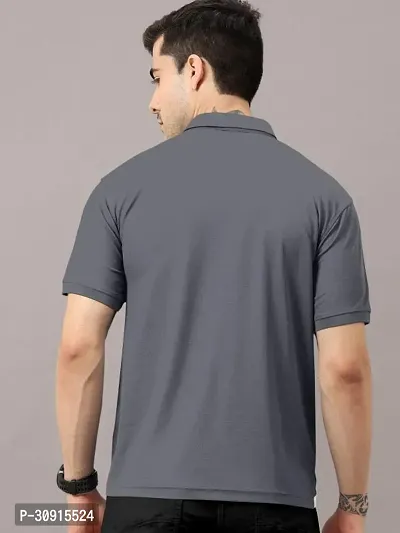 Stylish Grey Polycotton Solid Short Sleeves Polos For Men-thumb3