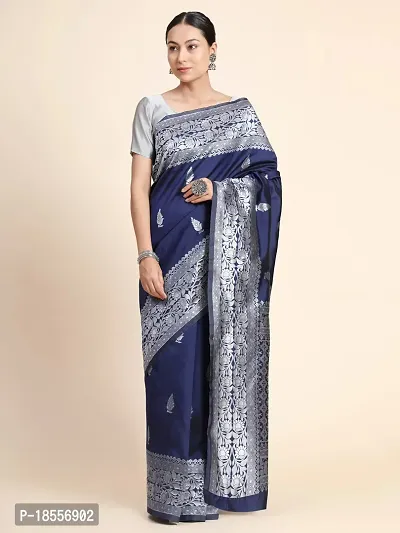 Beautiful Blue Banarasi Silk Jacquard Saree with Blouse piece For Women