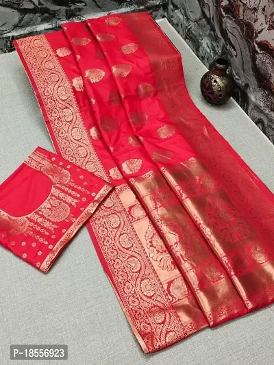 Beautiful Red Banarasi Silk Jacquard Saree with Blouse piece For Women-thumb0